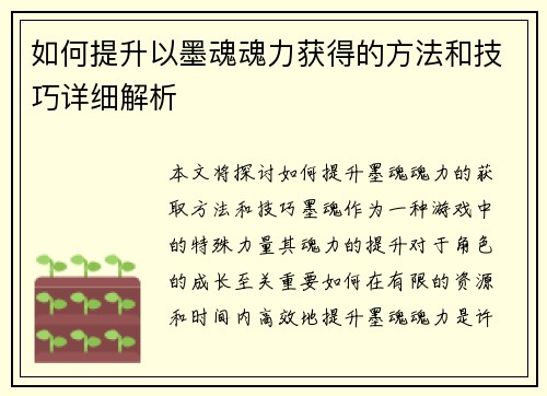 如何提升以墨魂魂力获得的方法和技巧详细解析